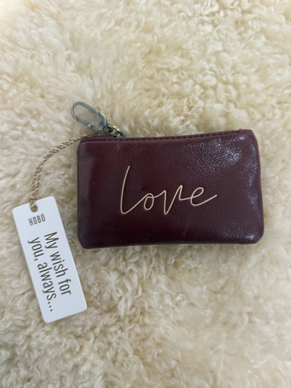 HOBO Burgundy Leather Zip Key Pouch with Gold Logo